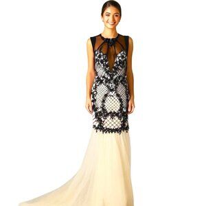 Jolene Mermaid Chiffon Beaded Rhinestone Prom Gown Black Ivory Pageant Size M